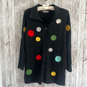 Patrizia Luca Black Cardigan with Multicolor Dots